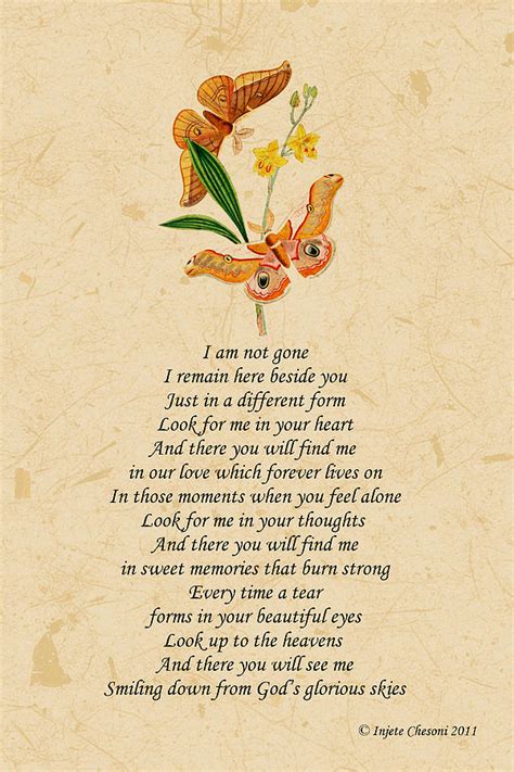 Sympathy Ts Poem Butterfly Art Print I Am Not Gone Injete Drawing By