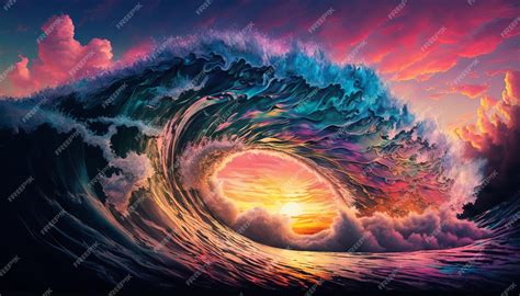 Premium Photo Colorful Ocean Wave Sea Water In Crest Shape Sunset