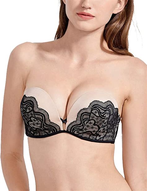 Dobreva Womens Push Up Strapless Bra T Shirt Lace Underwire Add 2 Cup