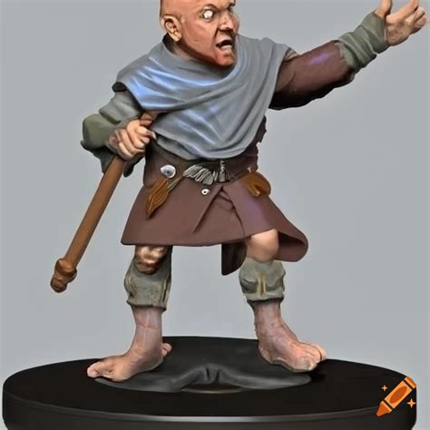 Illustration Of A Bald Halfling Cleric With A Staff On Craiyon