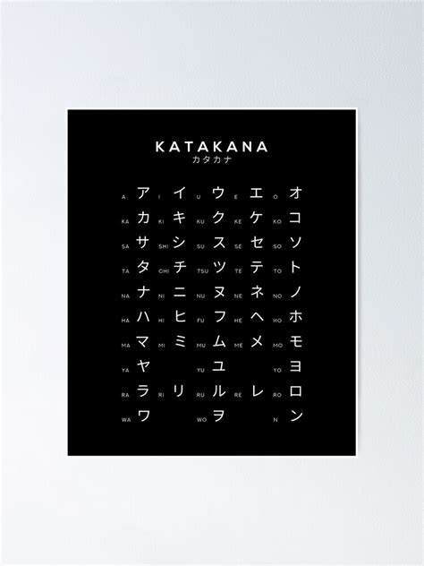 Katakana Chart Japanese Alphabet Learning Chart Black Poster For