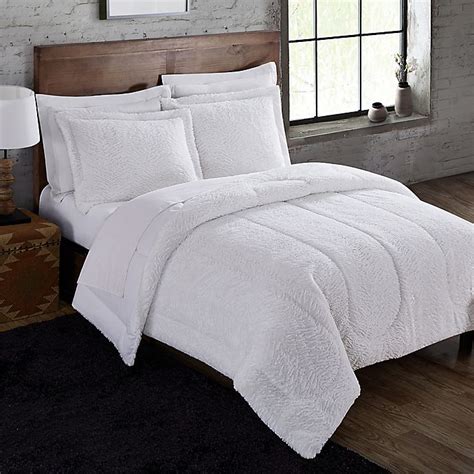 Winter White Faux Fur 3 Piece Comforter Set Bed Bath
