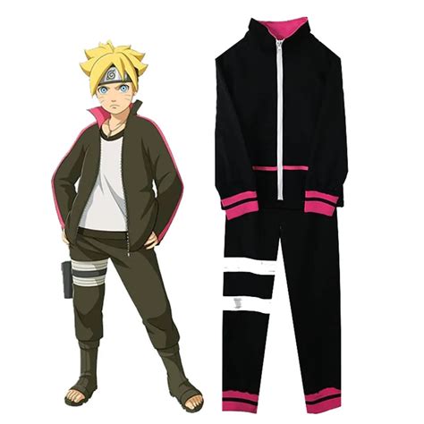 Anime Naruto Shippuden Uzumaki Boruto Cosplay Costume Black Sportwear For Halloween Jacket Pants