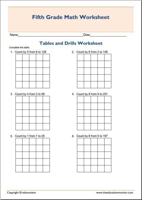 Basic Grade 5 Multiplication Tables