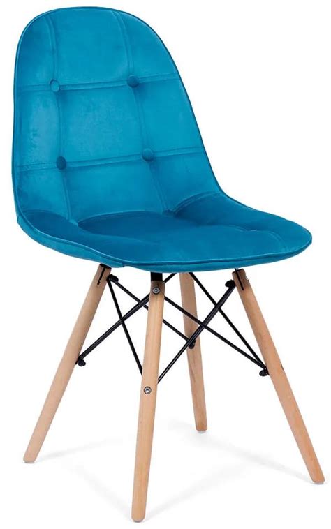 scaun living din catifea si picioare din lemn buc 232v albastru biano
