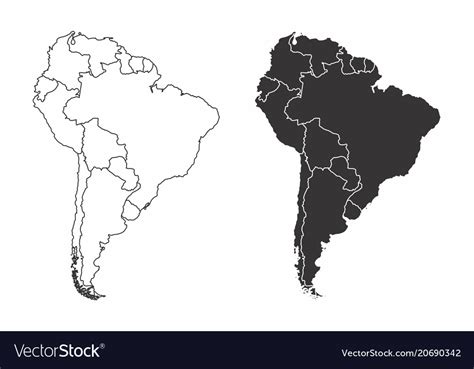 Outline Map Of The Countries Of South America Vector