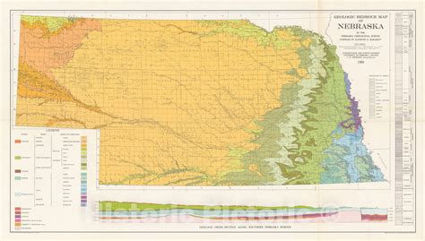 Map Geologic Bedrock Map Of Nebraska 1969 Cartography Wall Art