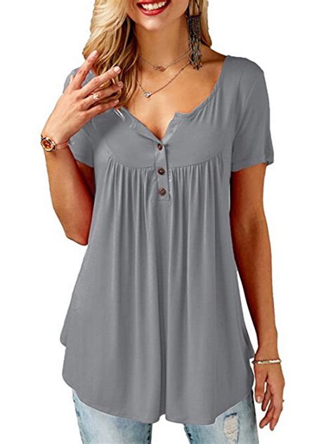 Women Loose Tops Short Sleeve T Shirt Ladies Casual Blouse Baggy V Neck