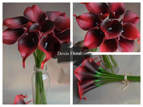 9pcs 36pcs Natural Touch Wine Dark Red Calla Lily Stem Or Bundle For