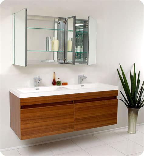These types of medicine cabinets have a decorative venetian looking frame that extends around the mirror giving it a delicate. Fresca Largo 57" Teak Modern Double Bathroom Vanity with ...