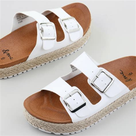Andme Womens Double Buckle Platform Slide Sandals White Size 7 Big W