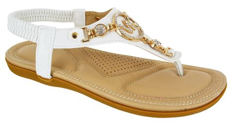 Ladies Womens Flat Comfort Diamante Summer Beach Dress Sandals Shoes