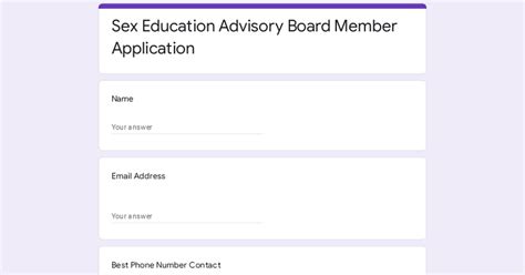 Sex Education Advisory Board Member Application