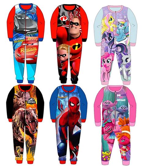 Kids Character All In One Piece Girls Boys Fleece T Pyjamas Ebay