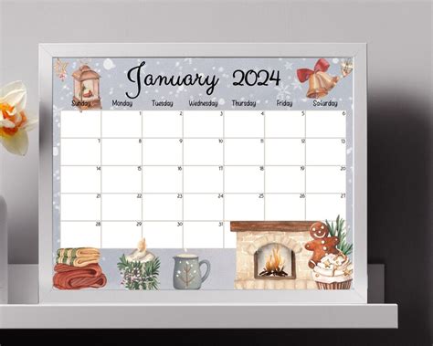 Editable January 2024 Calendar Warm Winter With Cozy Home Etsy