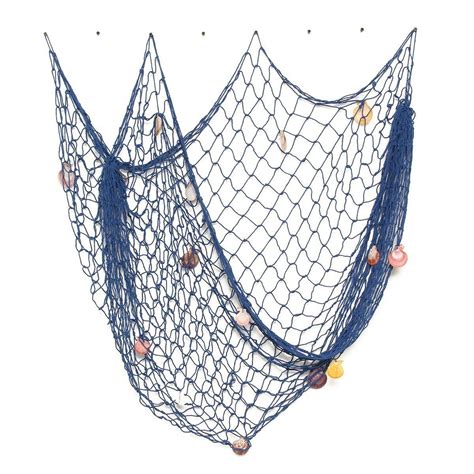This decorative polyester netting comes in a width of 42 inches and is available in 25, 50, 75 and 100 feet lengths. KINGSO Mediterranean Style Decorative Fish Net With Anchor and Shells Blue | Maritim