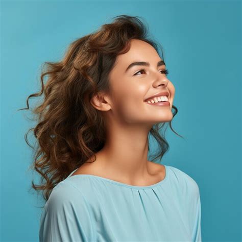 premium ai image profile side view portrait of attractive cheerful girl demonstrating copy space