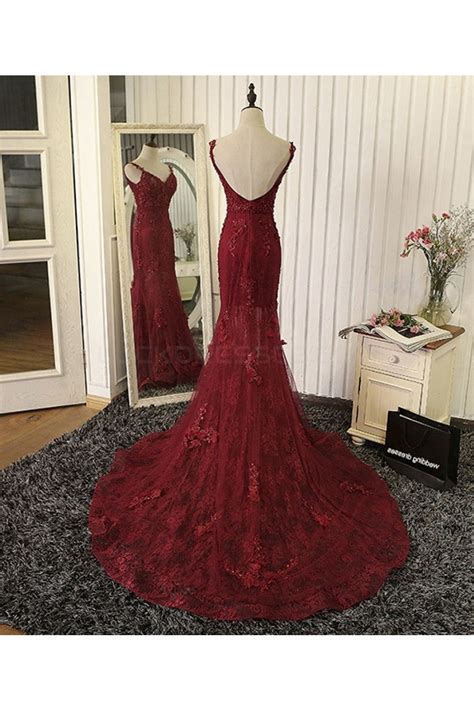 mermaid burgundy lace v neck long prom formal evening party dresses 3021319