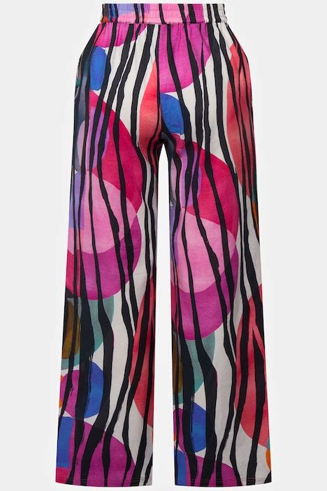 Colorful Geometric Linen Blend Wide Leg Pants Comfort Pants Pants