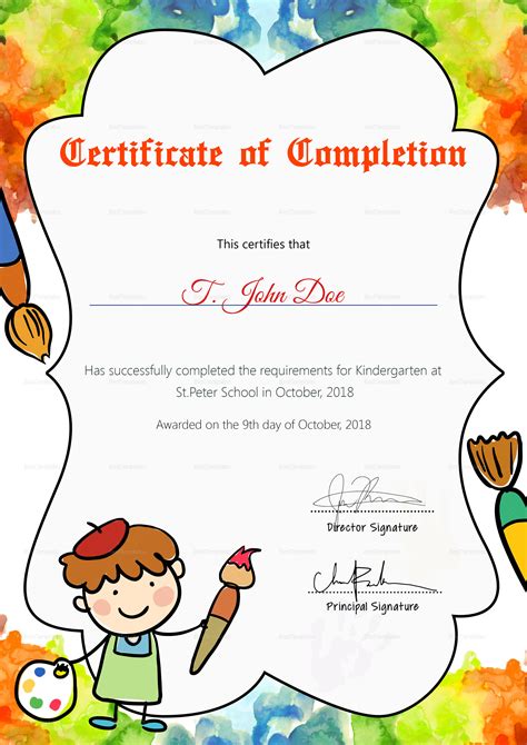 Preschool Diploma Completion Certificate Design Template In Psd Word