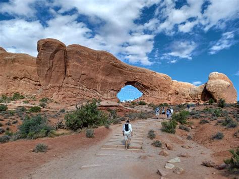 Arches National Park Hiking In Utah Desert Rock Formations Editorial