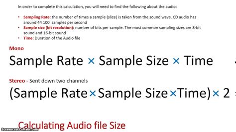 Calculations Audio File Size Youtube