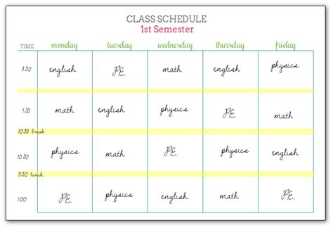 Student Planners Class Schedules And Reference Sheets