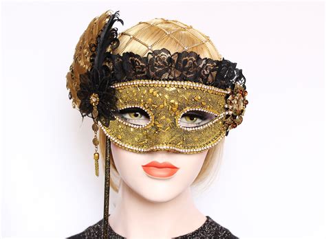 gold black masquerade mask bridal feather stick mask mardi gras masked ball fifty shades wedding