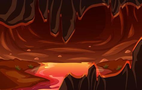 Infernal Dark Cave With Lava Scene 1591111 Vector Art At Vecteezy