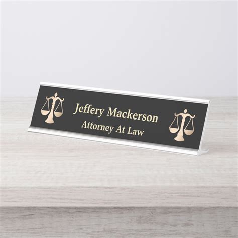 Attorney At Law Lawyer Scales Of Justice Gold Desk Name Plate Custom