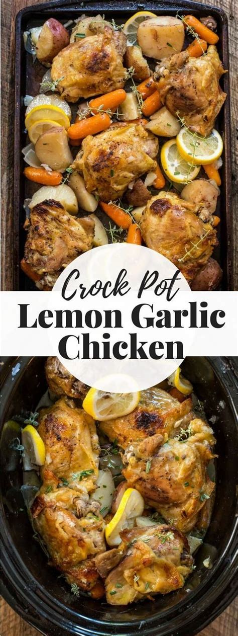 Add the chopped carrots, celery, chicken, chicken broth, vegetable broth (or water), garlic, basil, italian, seasoning, and bay leaves to your slow. This Crock Pot Lemon Garlic Chicken is a fast weeknight ...