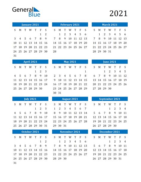 2021 Calendar Month By Month Example Calendar Printable