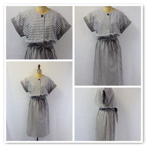 Vintage Fashion Forward Grey And White Striped Dress Striped Dress Vintage Fashion White