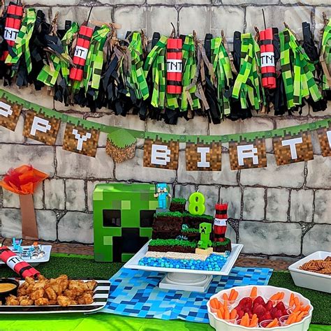 8 Bit Happy Birthday Banner Minecraft Party Ideas Ins