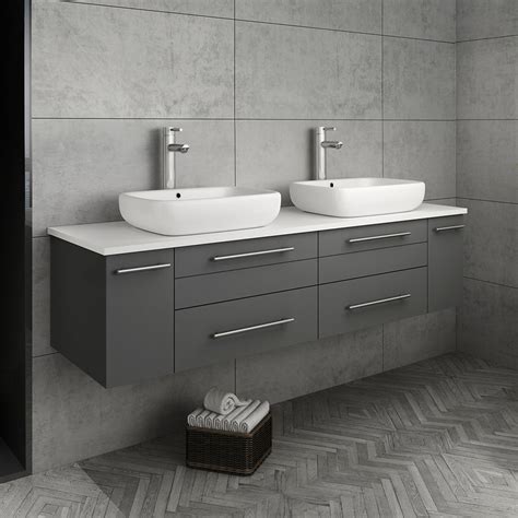 This white single vessel sink bathroom vanity is a complete set and can be delivered with free shipping to your location. Fresca 60 Inch Lucera Double Sink Floating Vanity with Top and Vessel Sink - Gray FCB6160GR-VSL ...