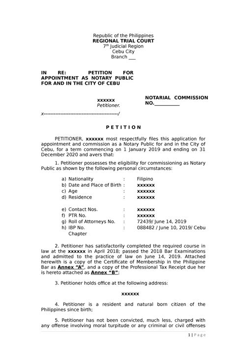 New Notarial Template Republic Of The Philippines Regional Trial