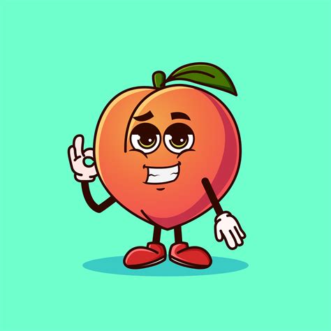 Cute Peach Fruit Character With Cool Emoji And Show Gesture Ok 2993859
