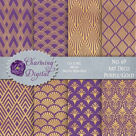 Art Deco Digital Paper Purple Gold Scrapbooking Digital Etsy