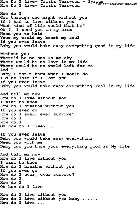 Love Song Lyrics Forhow Do I Live Trisha Yearwood
