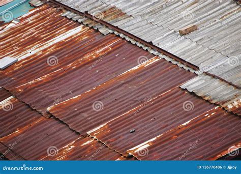 Rusty Corrugated Metal Roof Abstract Horizontal Background Texture