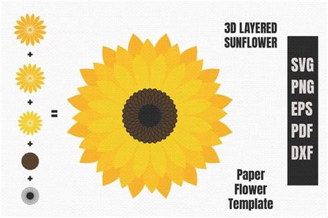 3d Layered Sunflower Svg Template Paper Flower