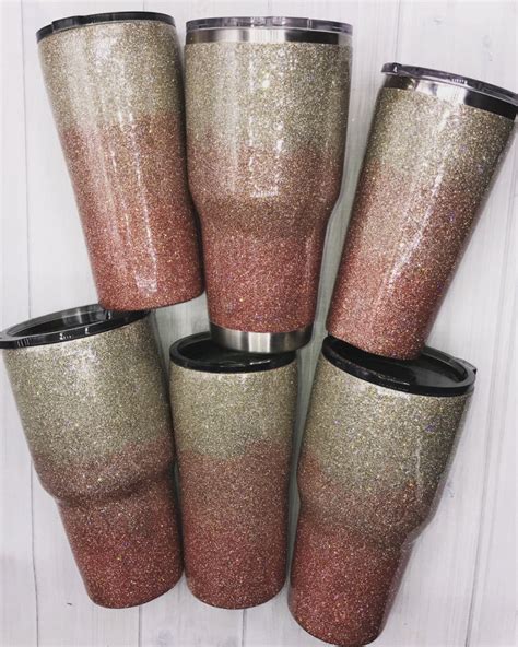30oz Rose Gold Ombre Hand Glittered Yeti Ozark Or Rtic Queen Mama