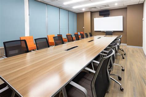Corporate Meeting Room With Large Conference Table And Whiteboard For