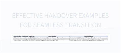 Effective Handover Examples For Seamless Transition Excel Template And