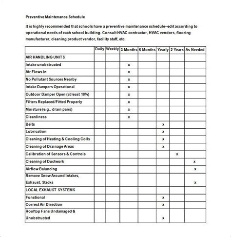 Preventive Maintenance Template Excel Free Download
