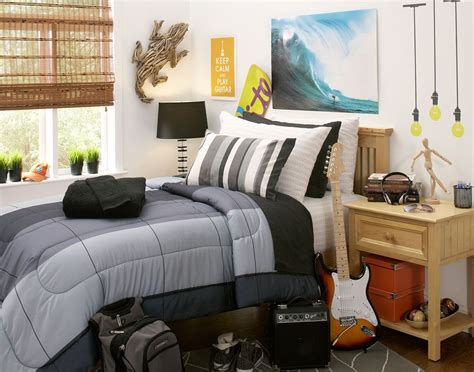 Your dorm room bedding sets your theme, so choose. dorm decor for guys | On College With These Cool Dorm Design Ideas › Small College Dorm ...