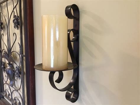 Two Metal Candle Wall Sconce Rustic Black Wrought Iron Wall Etsy