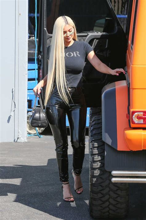 Kylie Jenner In A Black Dior T Shirt Leaves A Studio In Woodland Hills