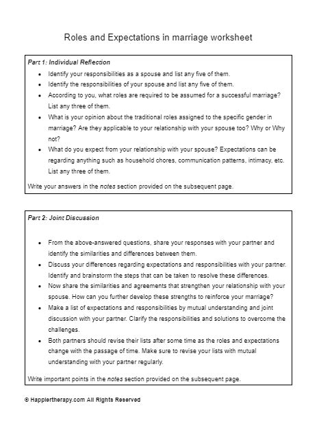 Roles And Expectations In Marriage Worksheet Happiertherapy