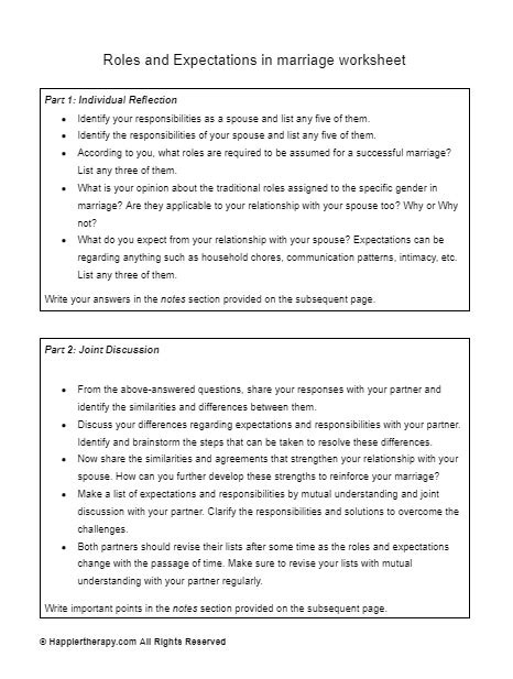 roles and expectations in marriage worksheet happiertherapy